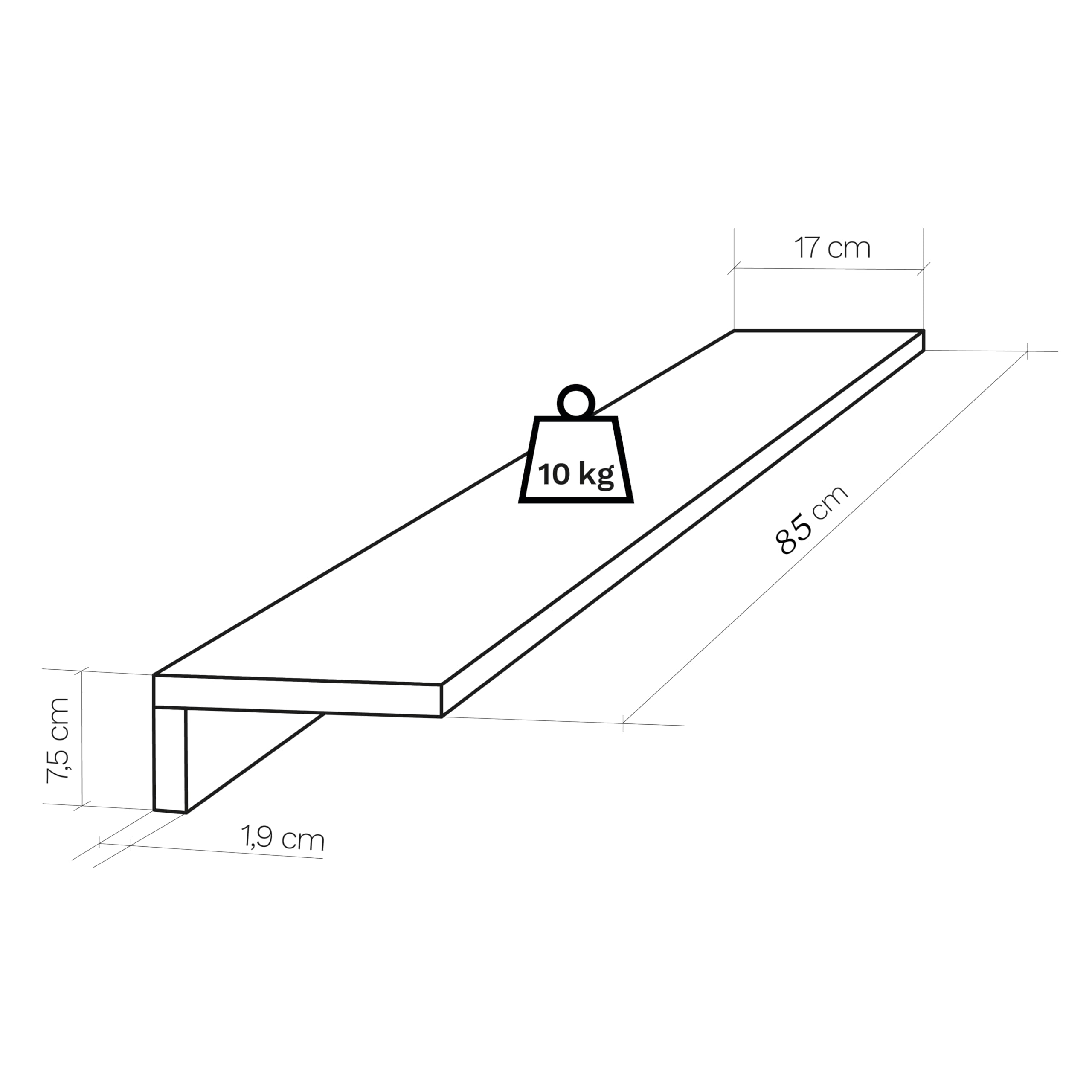 Henor Lote 3 Baldas Pared Madera 85 x 17 x 7.5 cm. Estantes Flotantes. Colgantes. Sala de Estar. Oficina en Casa. Baño. Cocina Blanco.