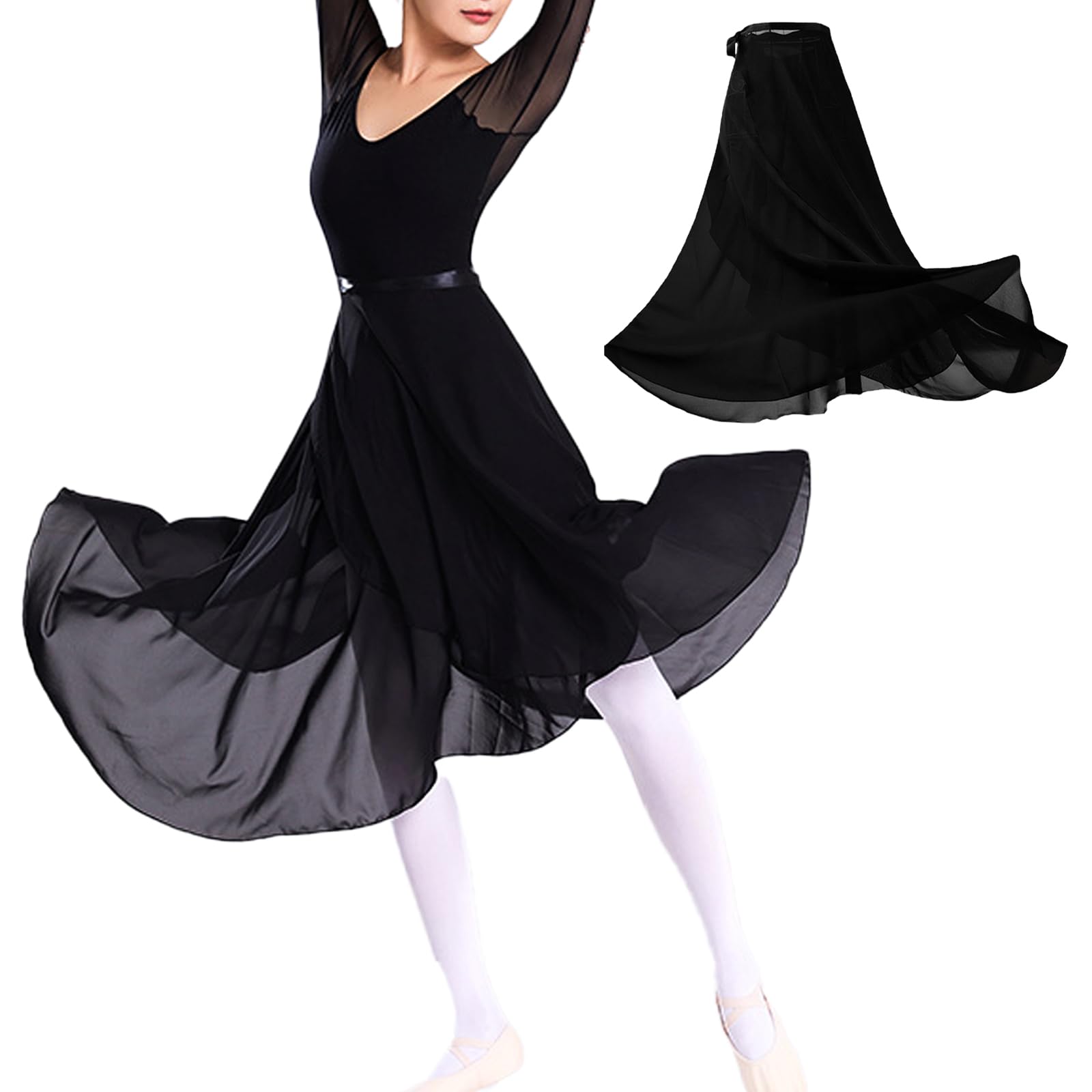 Women Ballet Wrap Skirt Chiffon Sheer Long Ballet Dance Skirt Dancewear