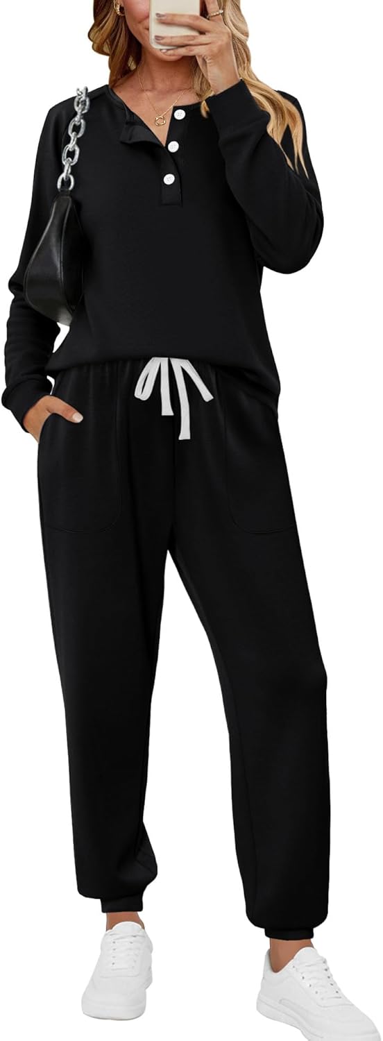 KISSMODA 2 Piece Sets for Women Sweatsuit Casual Tracksuits Long Sleeve Tops and Pants 2025 Lounge Outfits