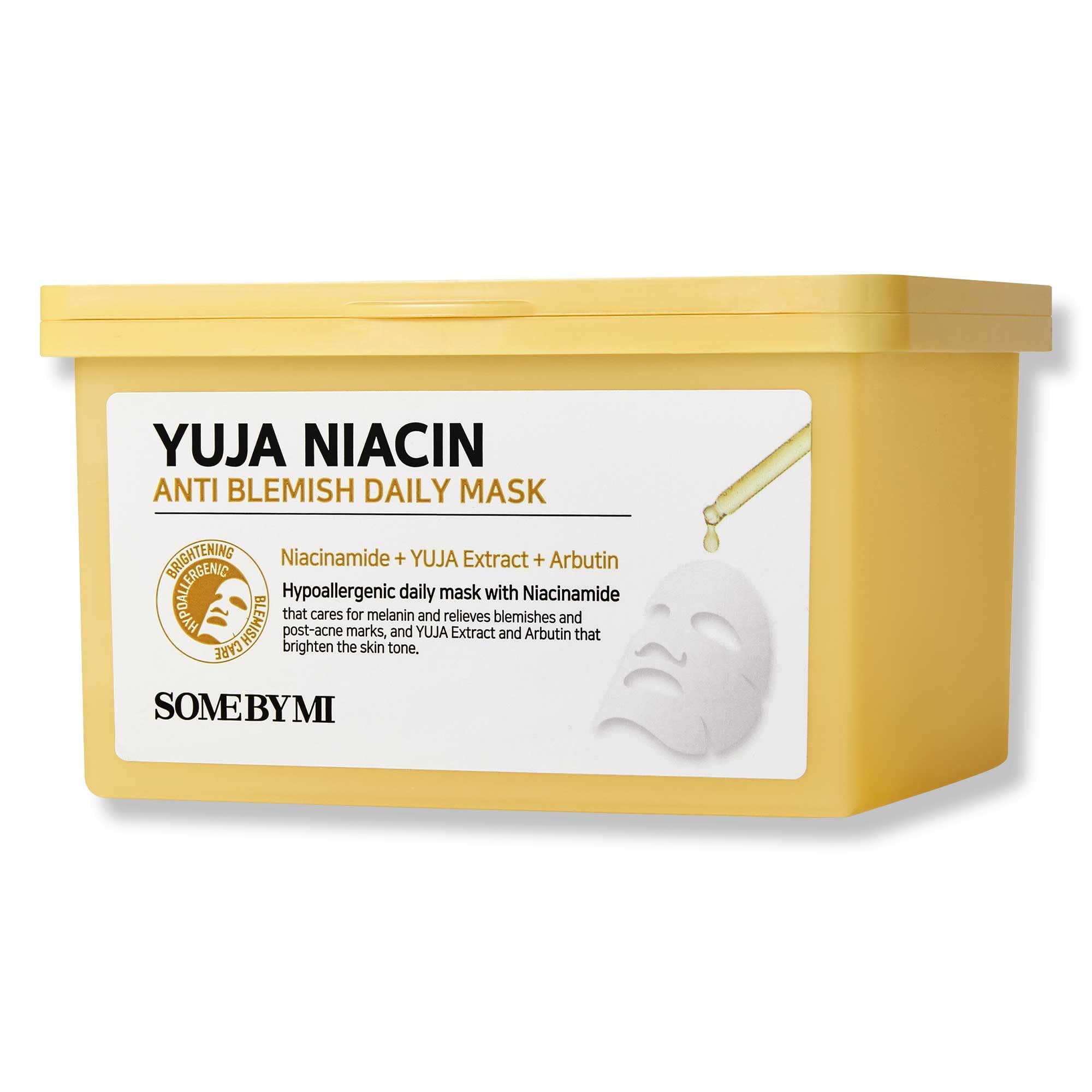 SOME BY MI Yuja Niacin Anti Blemish Daily Mask - 30 hojas, 11.8oz - Mascarilla facial diaria con niacinamida contra manchas oscuras - Solución blanqueadora y radiante para piel pálida - Piel coreana
