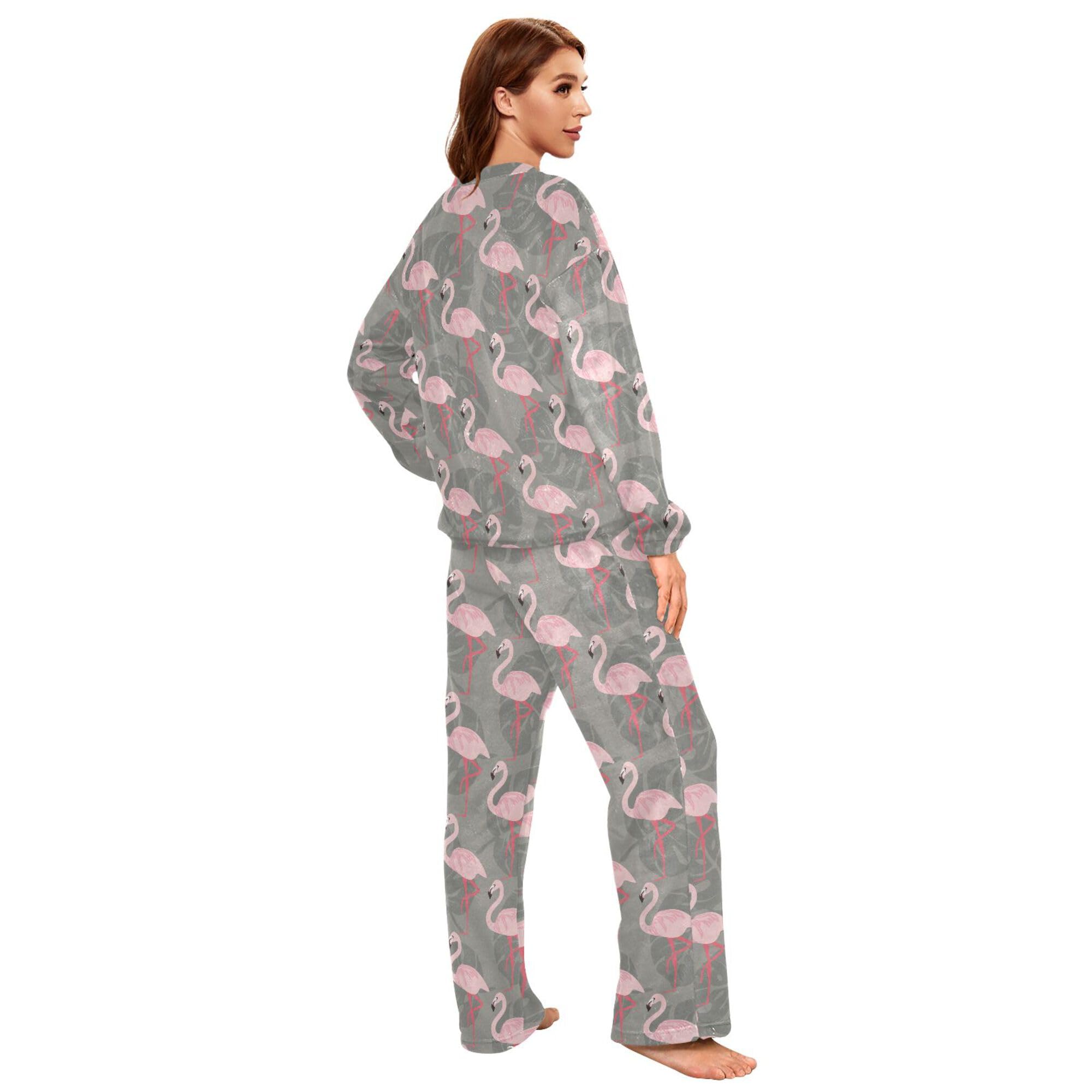 ALAZA Conjunto de pijama de forro polar para mujer, ropa de dormir de dos piezas, ropa de dormir térmica, súper suave, talla S