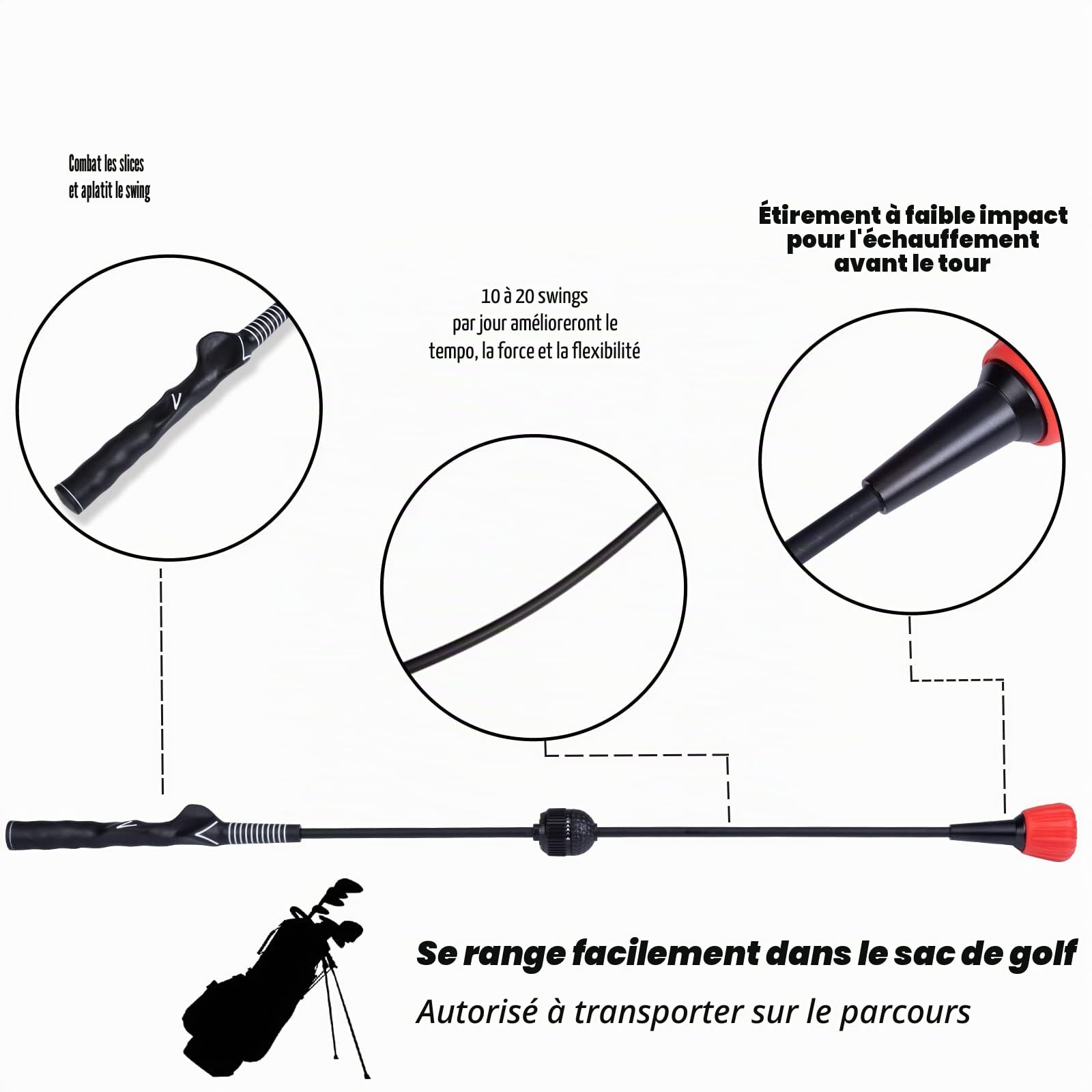 PGM Aide au swing de golf – Aide à l'entraînement au swing de golf – Bâton d'échauffement pour la force, la flexibilité et l'entraînement au tempo – Convient pour la pratique de l'écaillage, des
