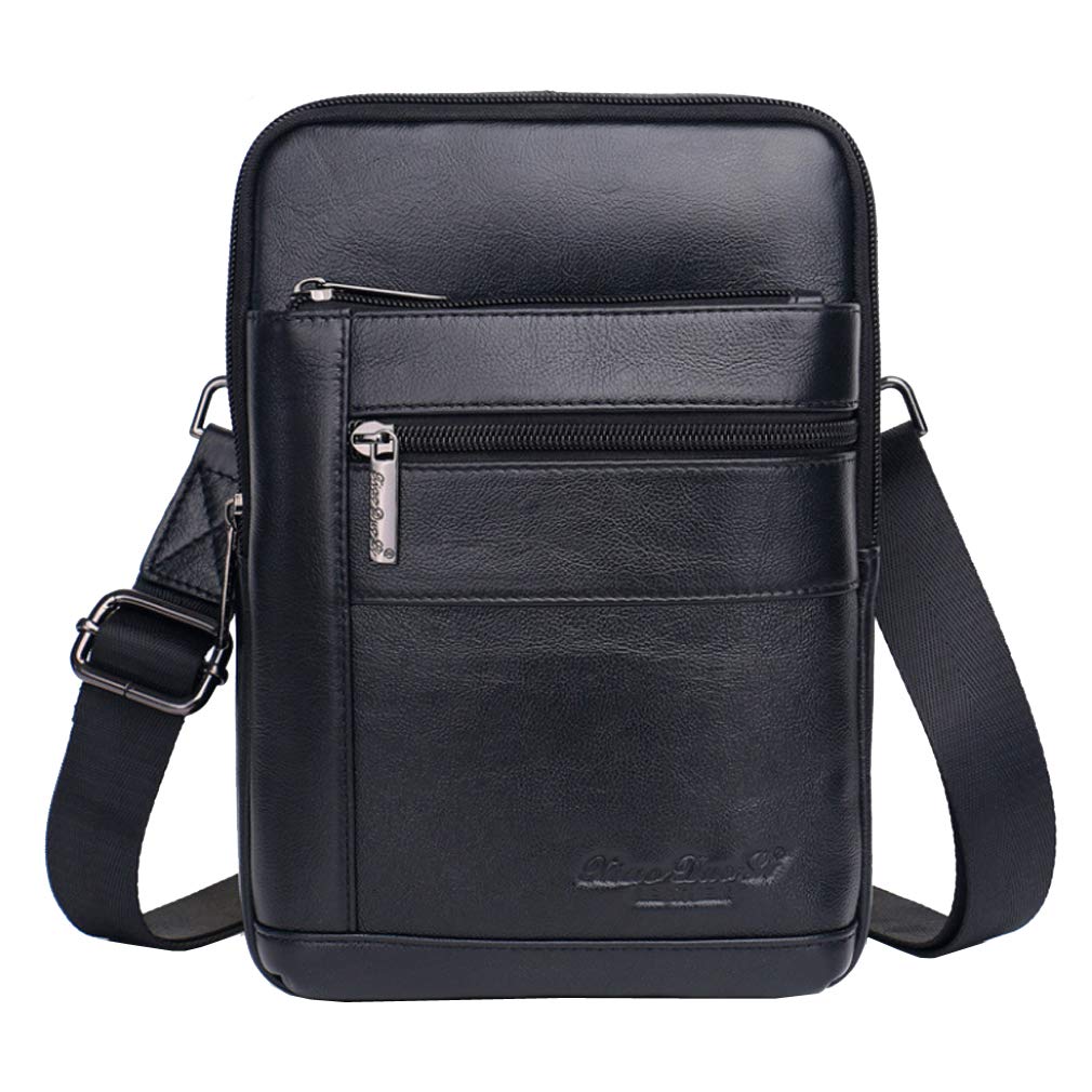 HebetagSmall Leather Sling Shoulder Bag Messenger Pack for Men Women Outdoor Travel Business