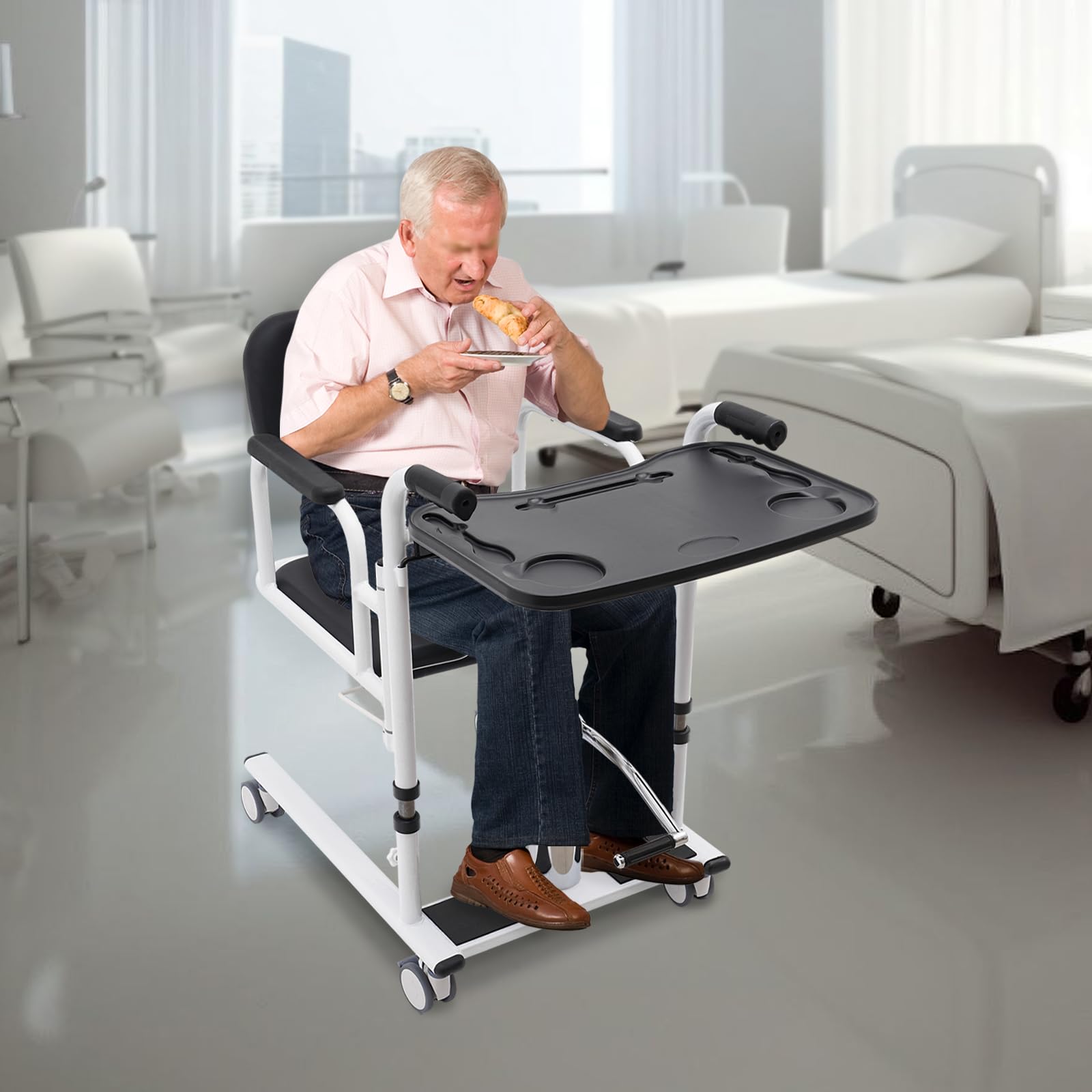 Levantador de Pacientes Silla de Elevación de Pacientes Silla de Ruedas de Baño Silla de Ruedas de Altura Ajustable Transferencia Silla de Elevación A Inodoro Y Baño
