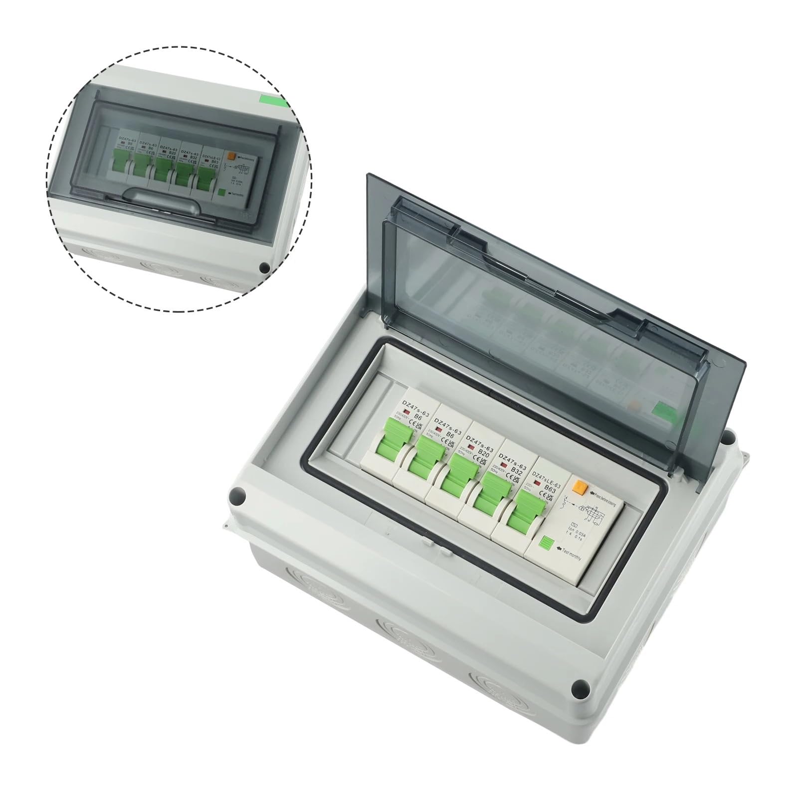 Cuadro Electrico Premontado,Caja De DistribucióN Caja de distribución Impermeable de 4 vías, disyuntores de protección contra Fugas, 63A, AC220V, 1 ud.