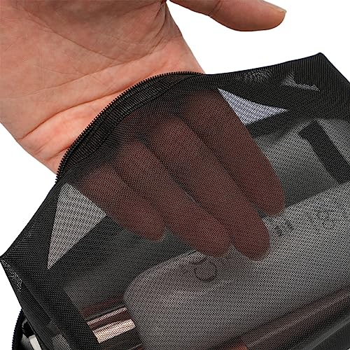 Portable Mesh Makeup Bag with Zipper Small Travel Toiletry Bag Lightweight Cosmetic Pouch (Black Square)4
