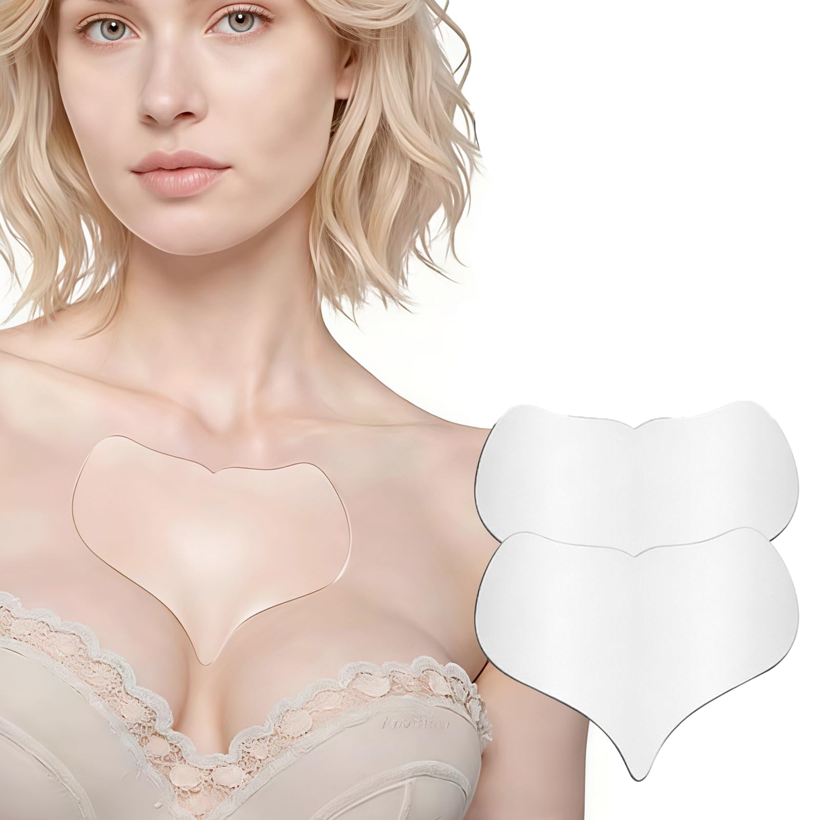 CartHome 2Pcs Bra Pads, Silicone Breast Pads with Wrinkle Patches, Reusable Peach Shape Breast Cover, Set of Two Pcs, Transparent Adhesive-image-45
