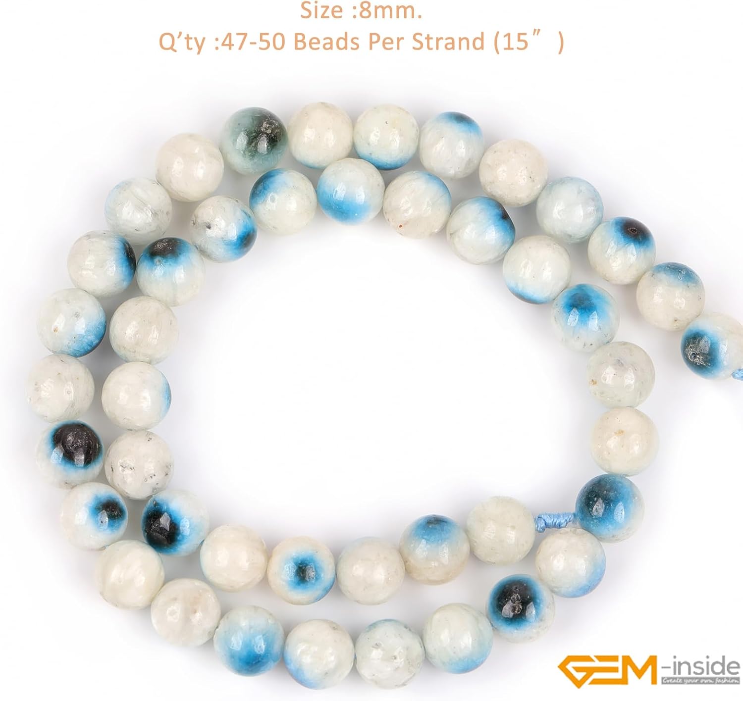 GEM-Inside 8mm Round Natural Blue Ice Quartz Gemstone Semi Precious Chakras Stone Beads for Bracelet Necklace Jewelry Making Strand 15"