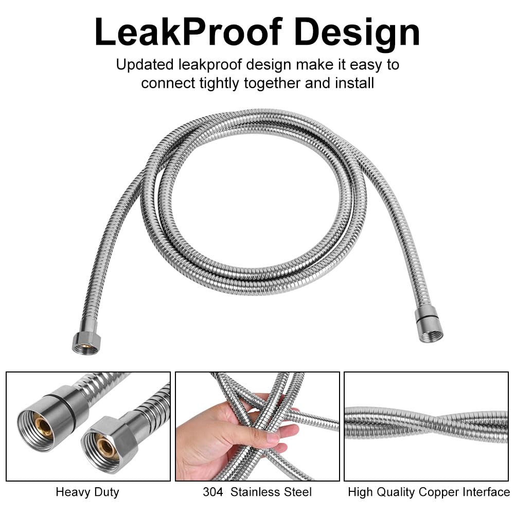 OSDUE Flessibile Doccia,200cm Universale G1/2 Ricambio Tubo Acciaio inossidabile 304 Interfaccia Standard a 4 Punti Doccia Tubo Prolunga Tubo del Rubinetto Antitorsione Resistente Alta Temperatura