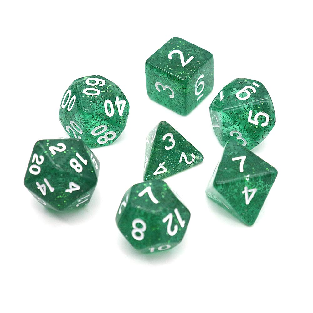 DollaTek Glitter Point Polyhedral Dice Set Gry sto?owe ko?ci 3 zestawy ko?ci 3 x 7 (21 sztuk) Die Series D20 D12 D10 D8 D6 D4 DND DND RPG MTG Double Colors One Piece (zielony)