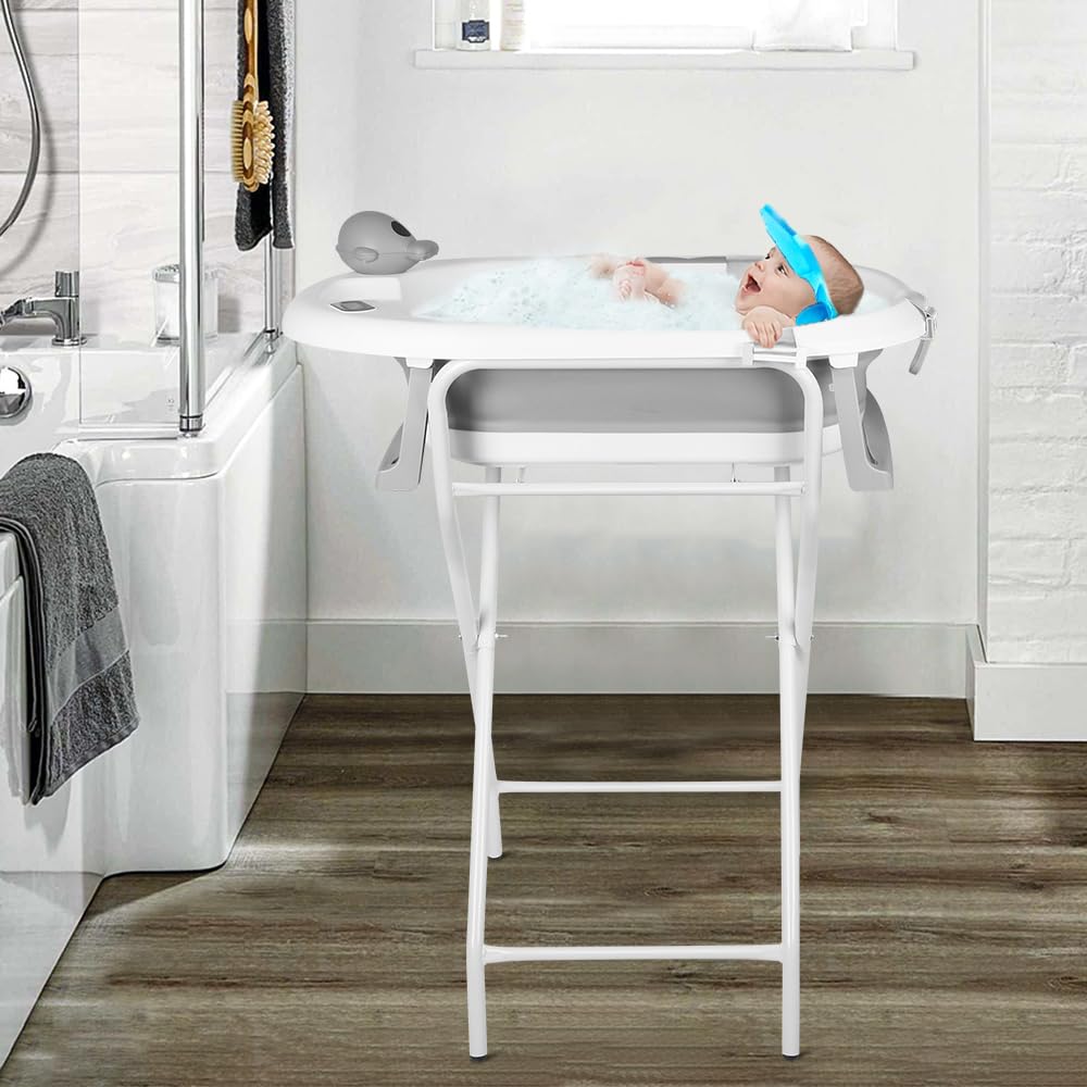 Homewell XXL - Bañera infantil plegable con cojín, termómetro de agua y enjuague para bebé, 82 x 42 x 22 cm (gris)
