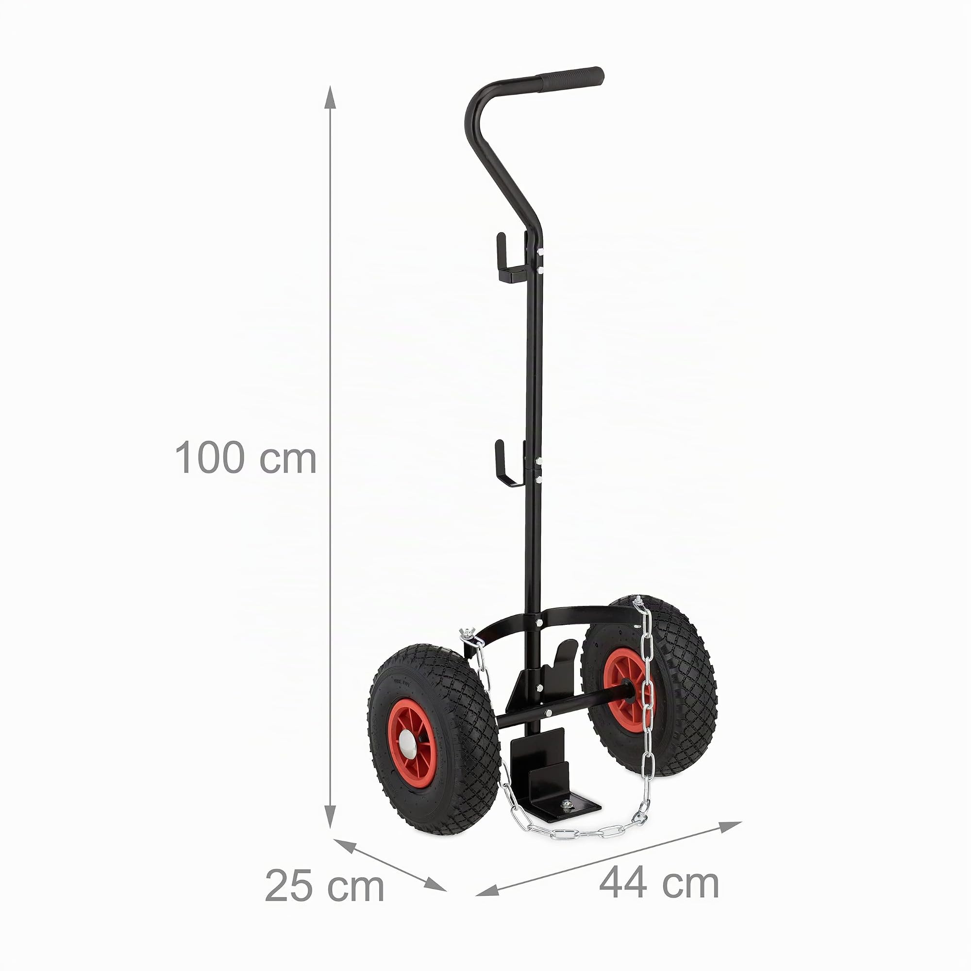 Relaxdays Carro para Bombonas de Gas de 3 y 5 kg, Ruedas Neumáticas, Carrito para Transporte Butano, Acero, Negro/Rojo