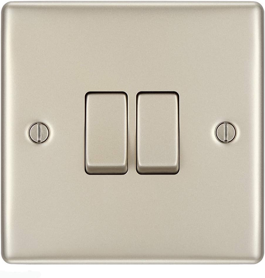 BG Electrical npr42 Double Light Switch, Pearl Nickel, 2-Way, 16AX