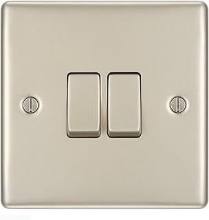 BG Electrical npr42 Double Light Switch, Pearl Nickel, 2-Way, 16AX