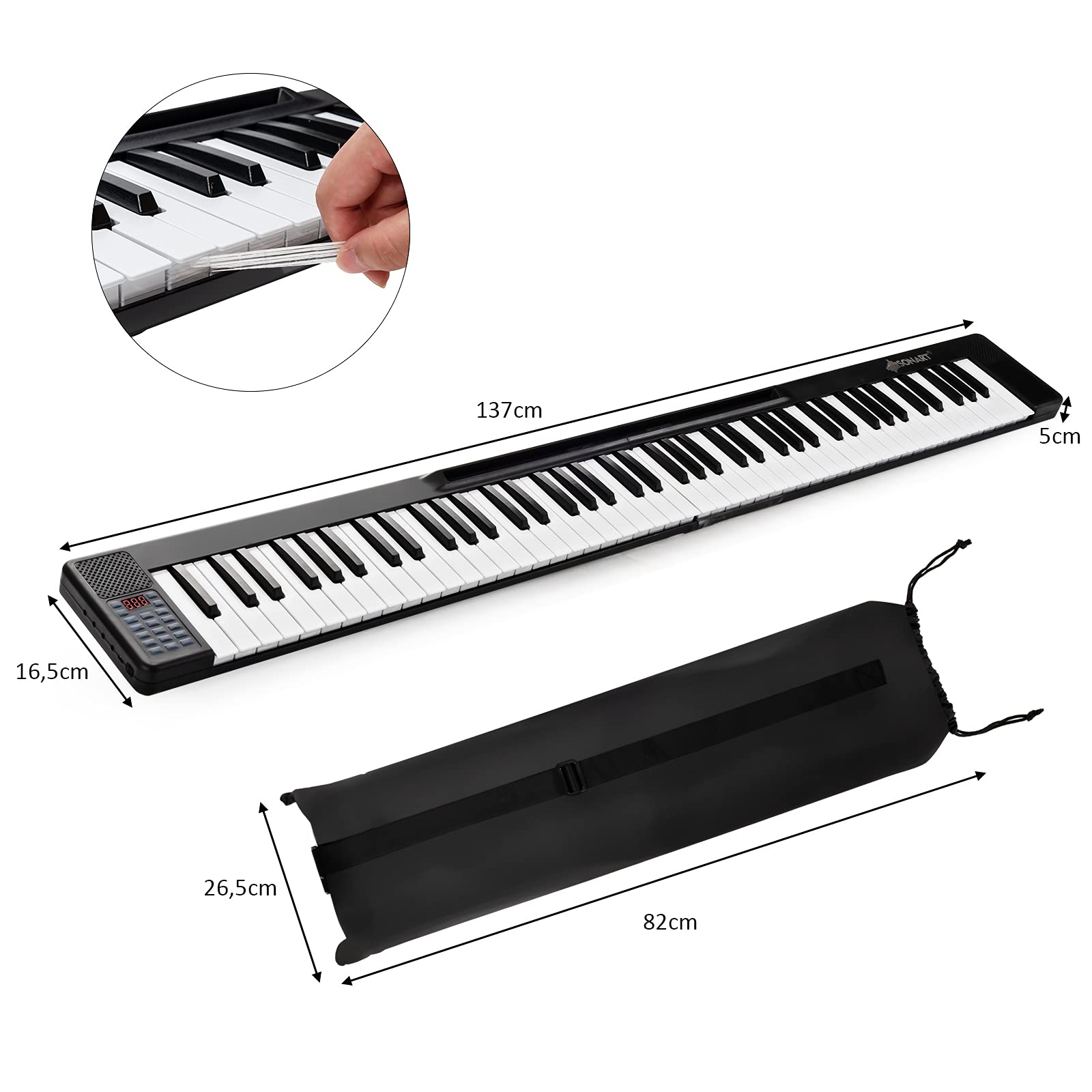 GOPLUS Pianino cyfrowe 88 klawiszy, pianino elektroniczne z torbą do noszenia, 128 rytmów i 128 tonów i 15 demo, interfejs Bluetooth/MIDI/USB, ładowalna konstrukcja, dla początkujących muzyków (czarne