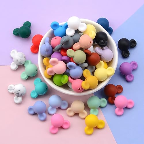 Vista 4 de Decoendiy 50 cuentas de silicona para cabeza de ratón, con forma de animal, coloridas pulseras para manualidades (mezcla)