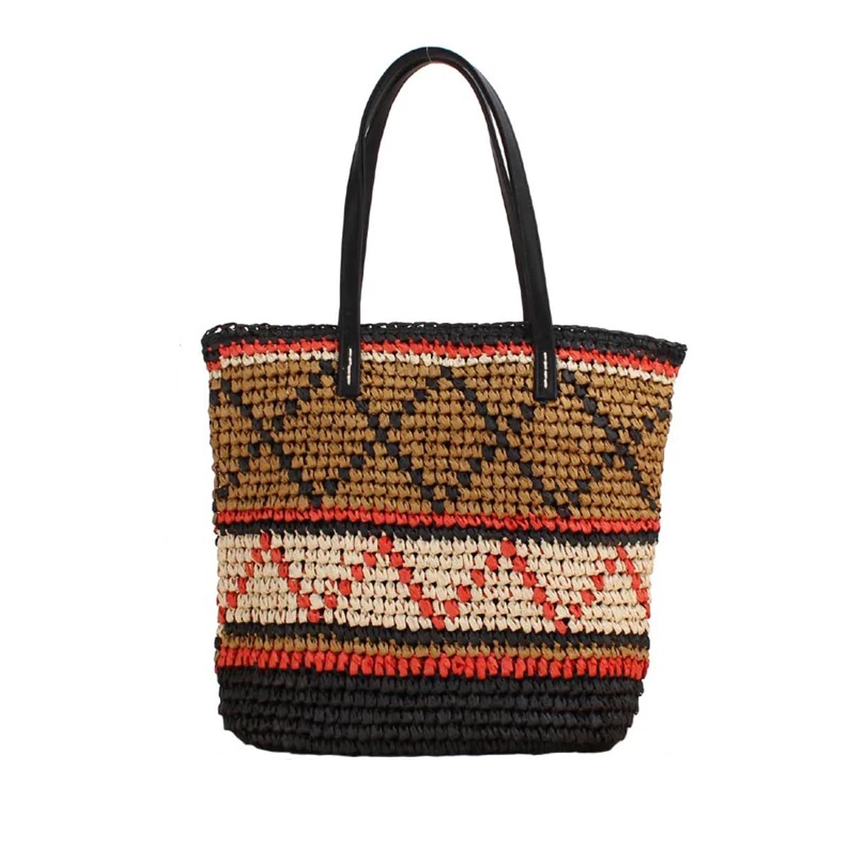 Woven Tote Bag - Boho Chic Paper Straw Purse for Work, Travel, Gym, College, Beach