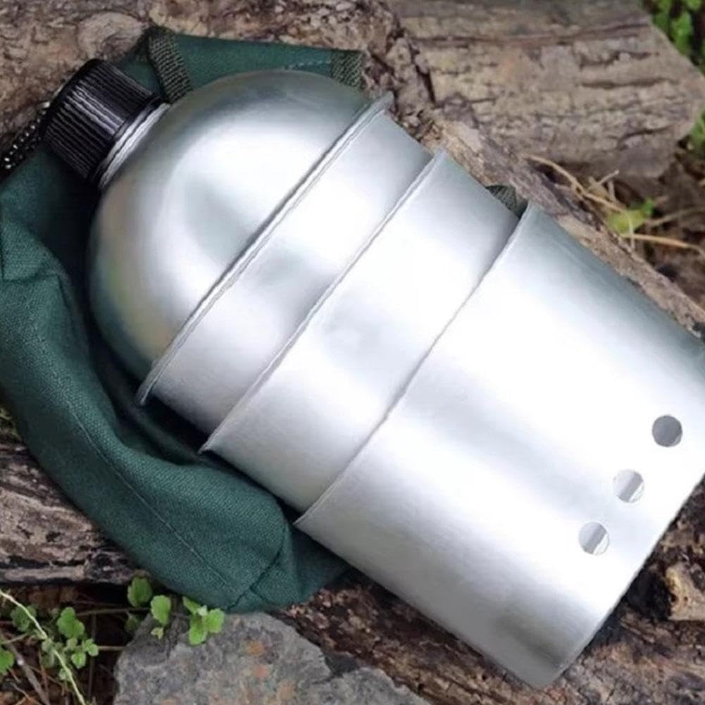 Set di 4 mense militari in stile militare, fatto a mano, include mensa, tazza, fornello e sacchetto, borraccia in alluminio con custodia, mensa da cucina per campeggio, escursionismo, zaino in spalla