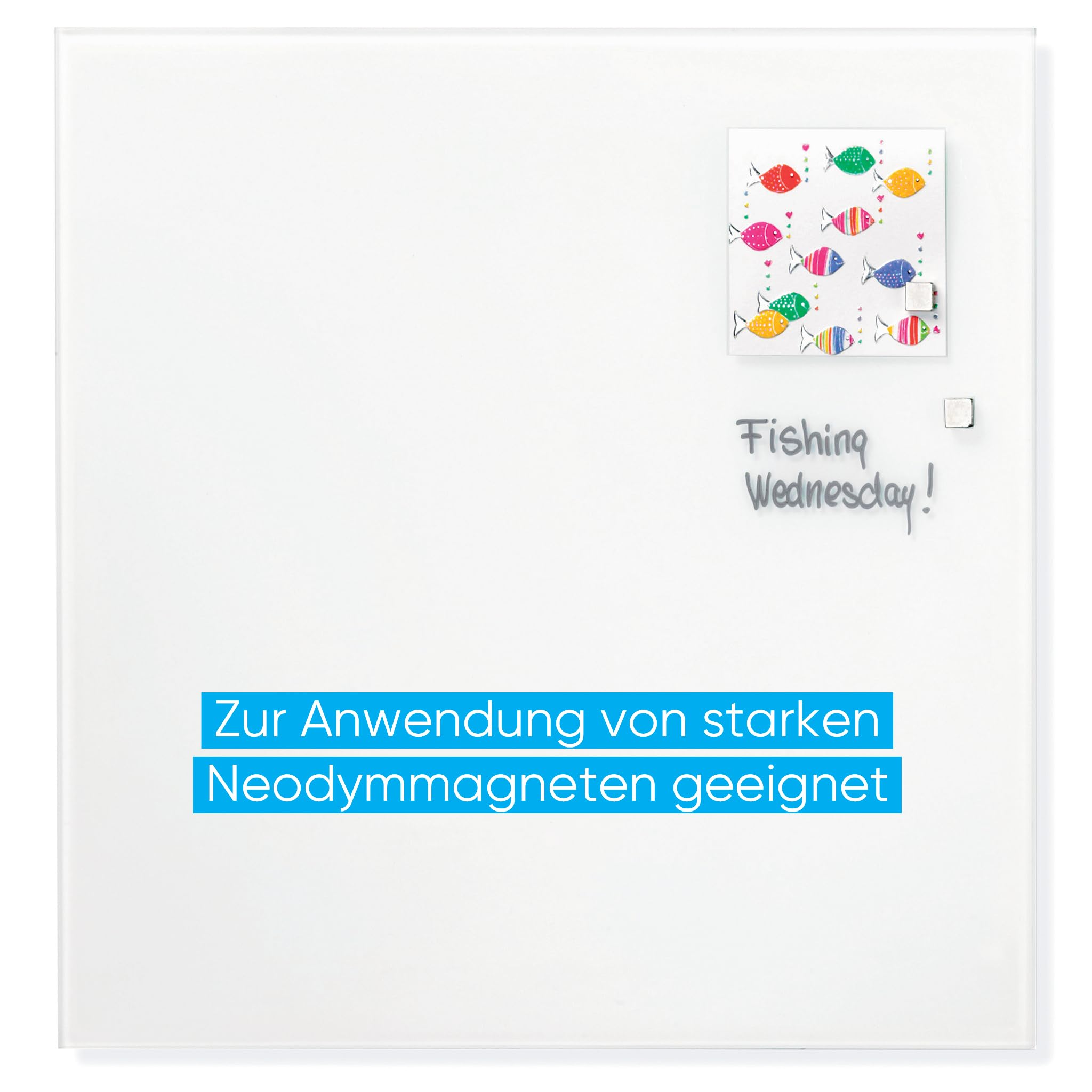 FRANKEN Whiteboard aus Glas, magnetisch und beschreibbar, Design-Schreibtafel ohne Rahmen, Magnettafel zur Wandmontage, inkl. Magnete, Weiß, 120 x 90 cm, GTL9012009