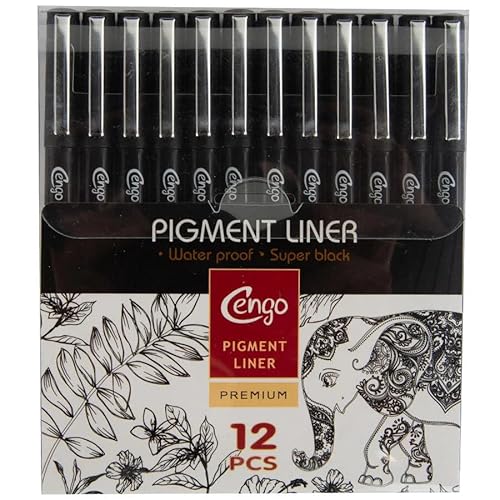 CENGO Caneta de microlinha para desenho técnico, 12 unidades, 0,03 < 2.0, ponta fina, impermeável, m