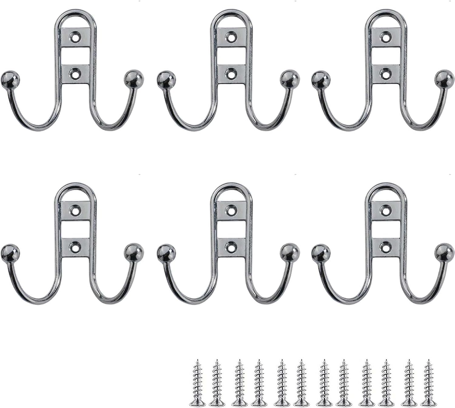 MOPAHCVT Clothing Racks Coat Hooks,6PCS Wrought Iron, Coat Hooks for Behind Kitchen and Bathroom Doors(Silver 68mm)