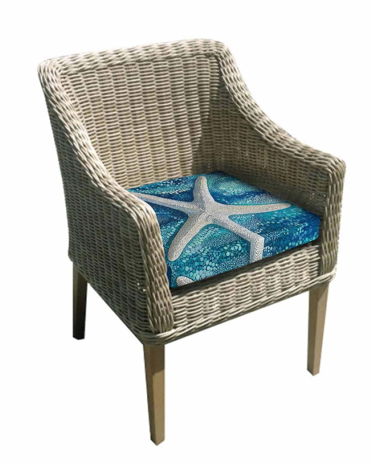 2 Pack Teal Coastal Starfish Waterproof Cushion Covers with Ties, Outdoor Patio Chaise Lounge Chair Seat Cushion Slip Covers Replacement(Only Cover) Summer Watercolor Ocean 22