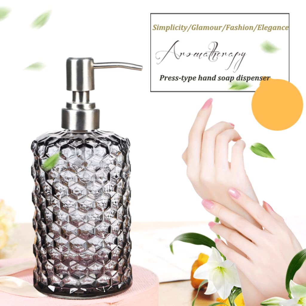 Dispenser di Sapone in Vetro da 17 once/500 ml, Dispenser di Sapone Liquido Ricaricabile ad Alta capacità per Le Mani, per Ripiani del Bagno della Cucina, flacone con po