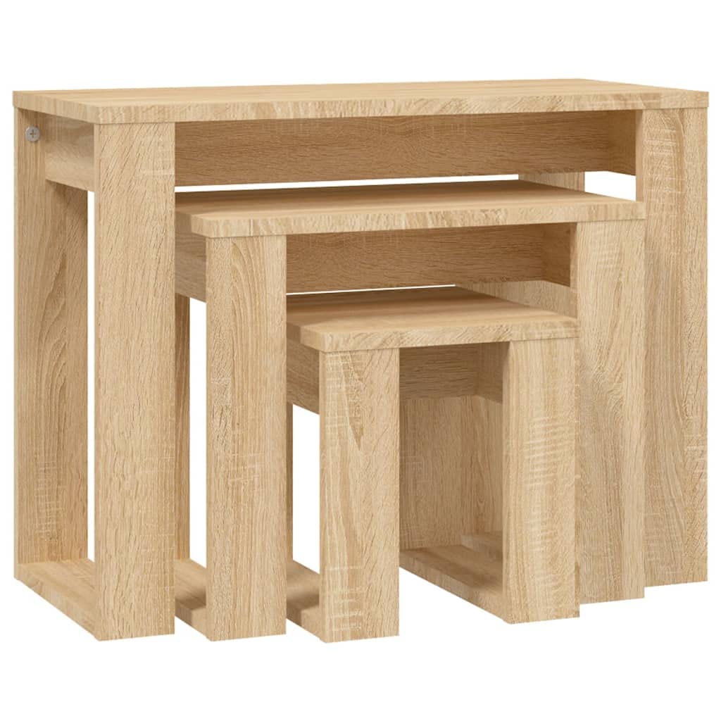 vidaXL Mesas Apilables 3 Piezas Auxiliar Consola Mesita Salón Lateral Té Café Sofá Sala de Estar Muebles Mobiliario Madera Contrachapada Roble Sonoma
