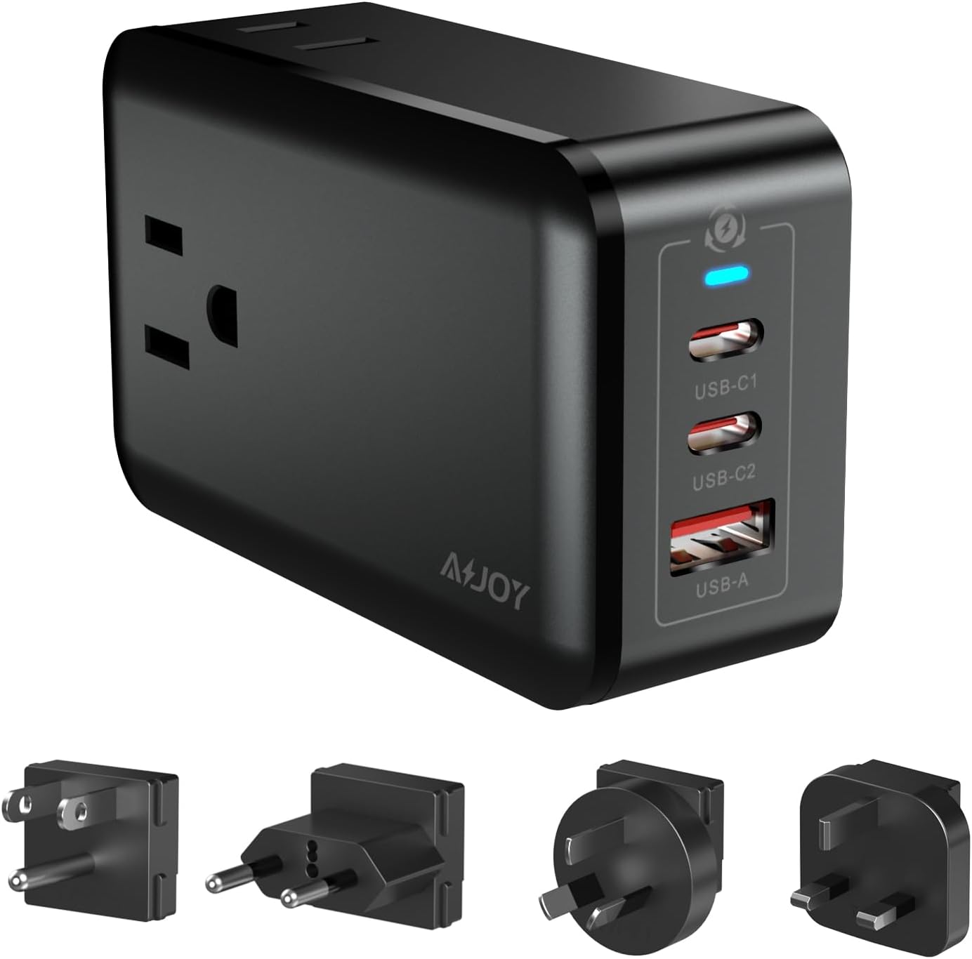European Travel Plug Adapter Kit, 65W GaN3 International Detachable Charger with 3 AC Outlets, 2 USB-C, 1 USB-A, 5ft Extension Cord, Universal All-in-One Power Converter for EU, AUS, UK(Type B/C/I/G)
