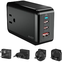 European Travel Plug Adapter Kit, 65W GaN3 International Detachable Charger with 3 AC Outlets, 2 USB-C, 1 USB-A, 5ft Extension Cord, Universal All-in-One Power Converter for EU, AUS, UKType B/C/I/G