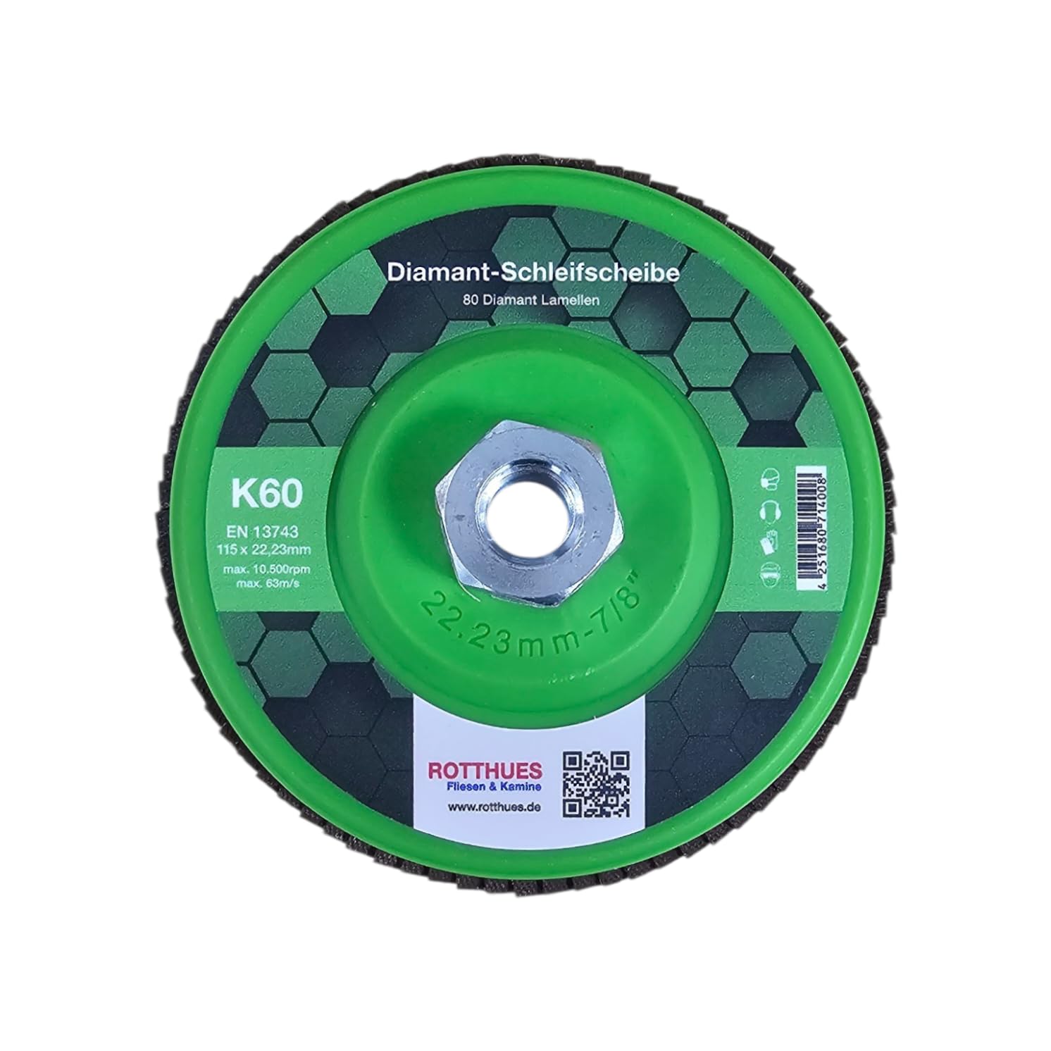 Diamant-Schleifscheibe K60 | Lamellenscheibe (80 Diamant-Lamellen) – für Fliesen, Keramik, Naturstein, Feinsteinzeug, Beton