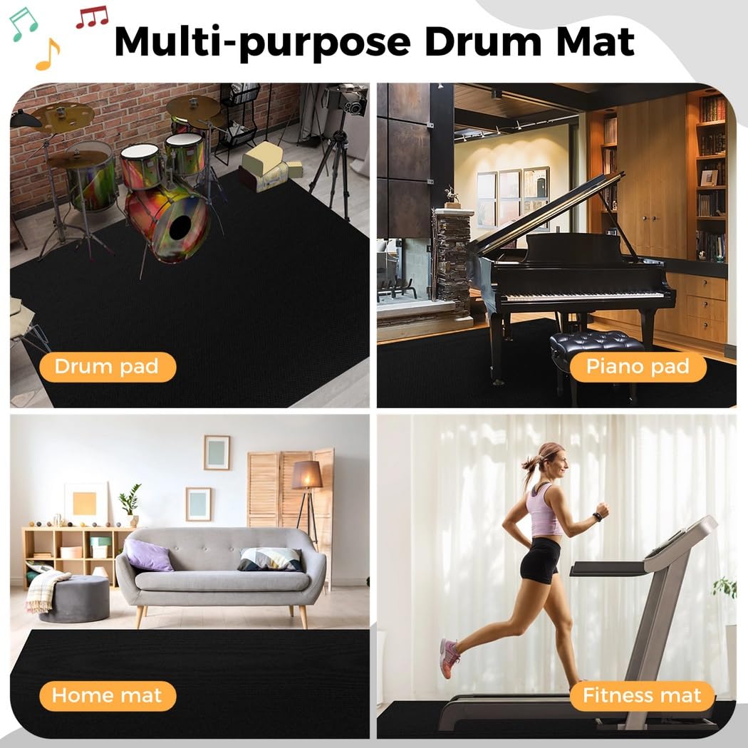 Tapis de batterie de 1,8 x 1,5 m, tapis de batterie avec fond antidérapant, tapis insonorisant pour instrument de musique (tapis de batterie)