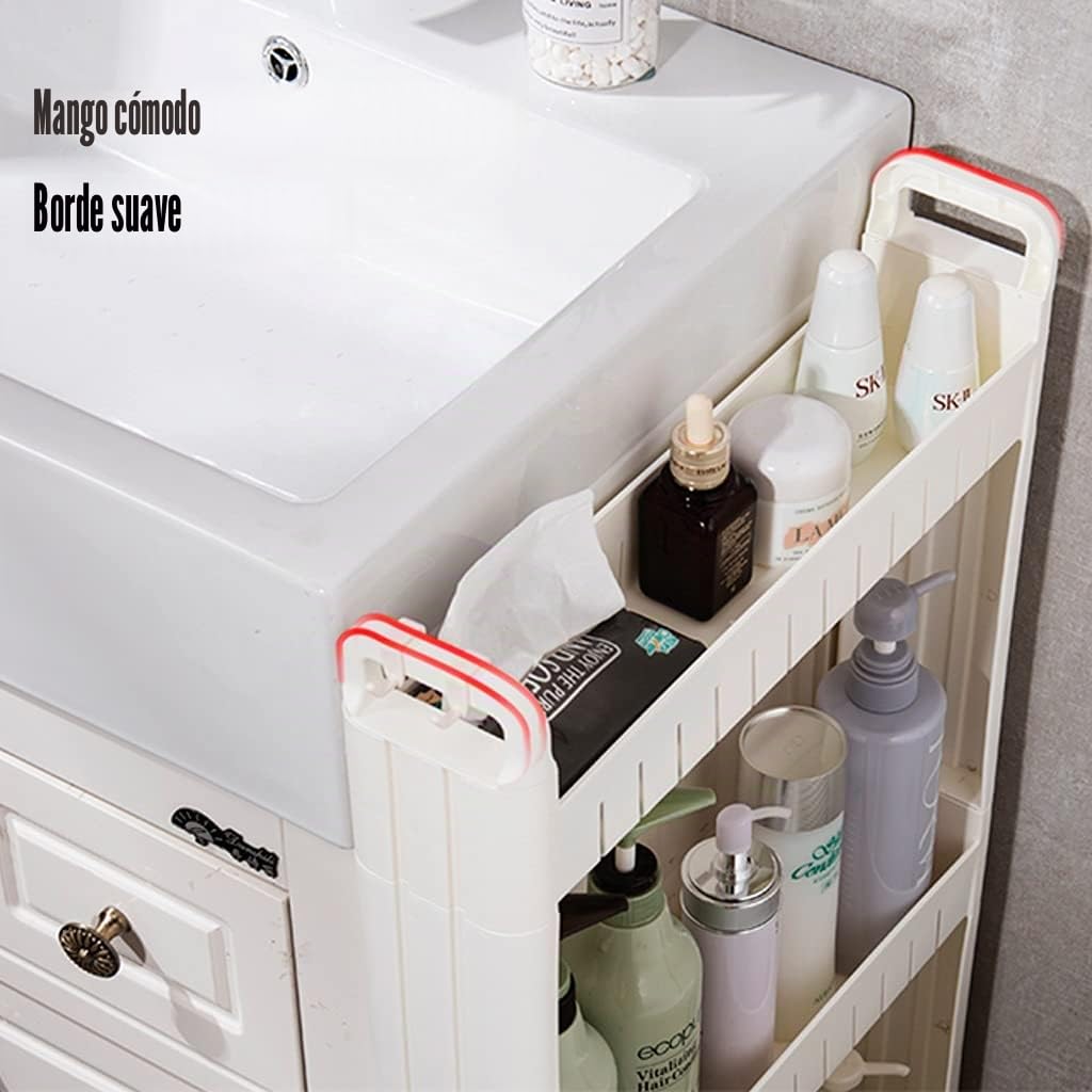 Carros De Almacenamiento De 3/5-Tiers,Carro De Almacenaje Con Asa, Organizador De Estanterías De Almacenamiento Móvil Para, Cocina De Cocina Oficina De Lavandería, Plástico, Blanco, Ancho10cm,3-Tiers