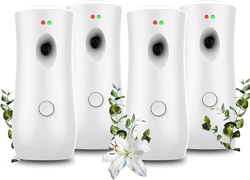 Paquete de 4 dispensadores de ambientador automático en aerosol, soporte gratuito o máquinas automáticas de aroma de aerosol montadas en la pared,