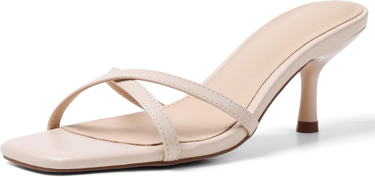 Synchoiss Womens Kitten Heels - Comfort Slip-On Sandals