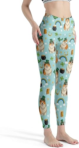 Miniatura 2 de Leggings de yoga para el día de San Patricio para mujer, Corgi irlandés, pastor alemán, Golden Retriever French Bulldog Clovers pantalones de yoga