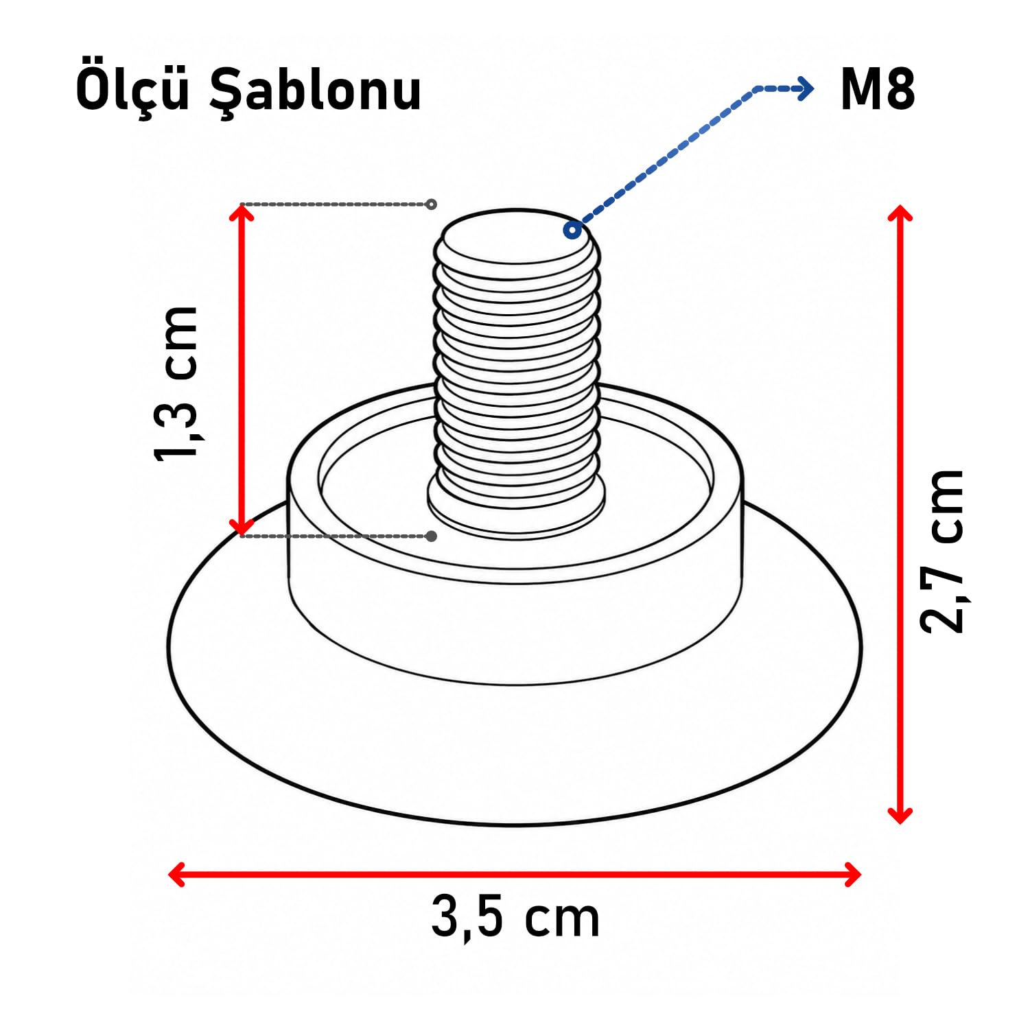 10 ADET Bingo Rotil Ayak M8 Civatalı 8 mm Siyah Profil Ayağı Ayakları 3 Cm