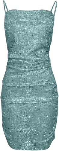 Miniatura 5 de LMSXCT Vestido de lentejuelas con purpurina para mujer, con tirantes delgados, vestido de fiesta brillante, sin mangas, bodyocn, minivestidos para