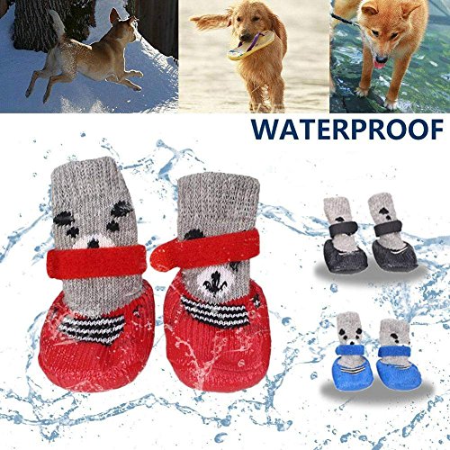 Urbest meias para cães, 4 peças de sapatos para cães e gatos, sola antiderrapante, meias ajustáveis