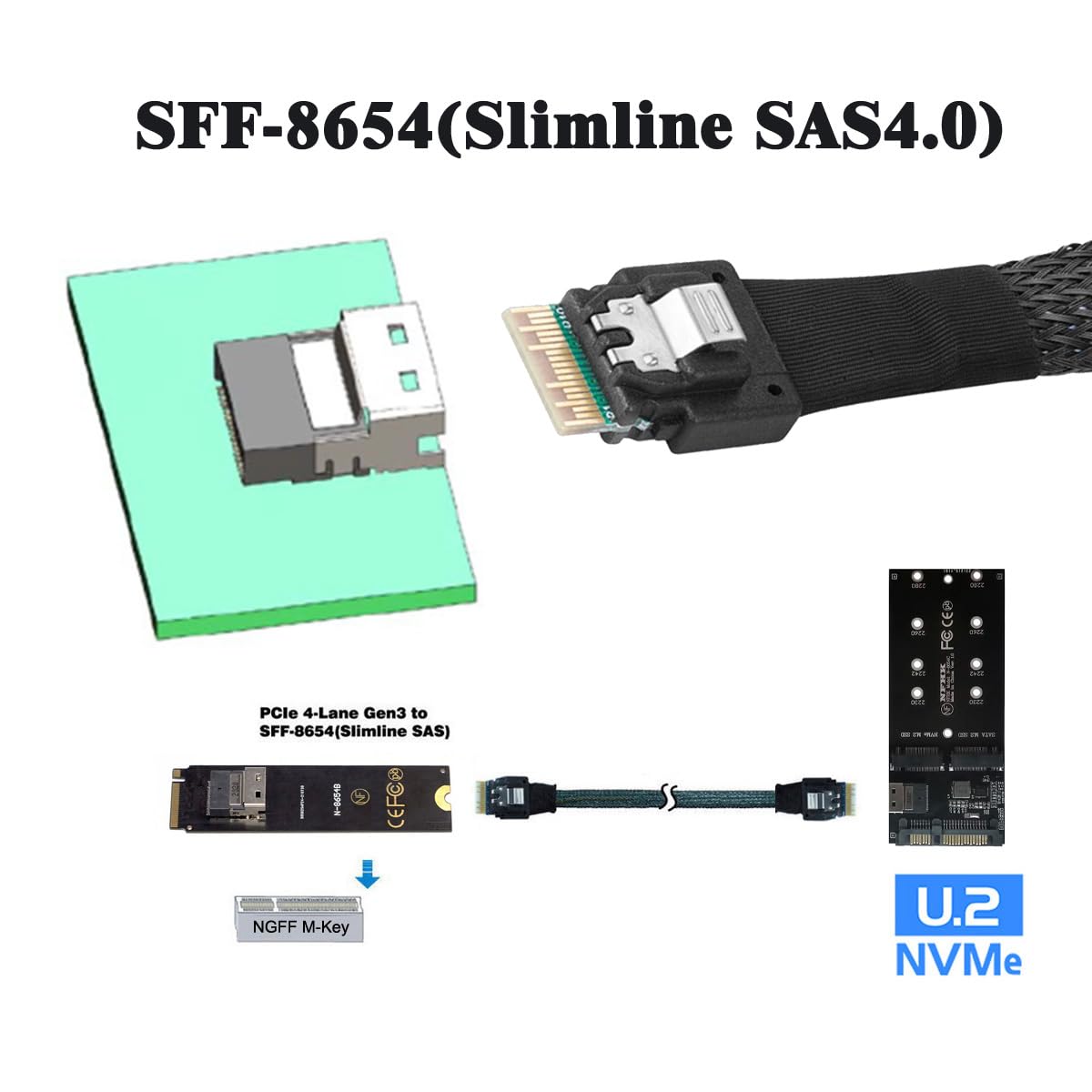 Amazon.com: NFHK PCI-E Slimline SAS 4.0 SFF-8654 4i 38pin Host to