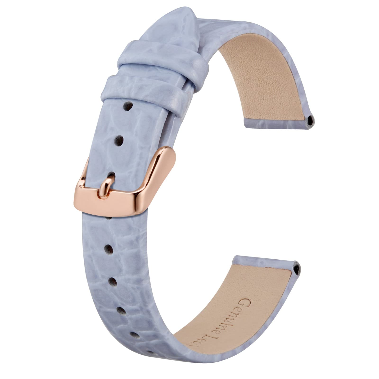 BISONSTRAP Watch Straps for Women, Crocodile Pattern Leather Thin Watch Replacement Bands, 8mm 10mm 12mm 14mm 16mm 18mm 20mm