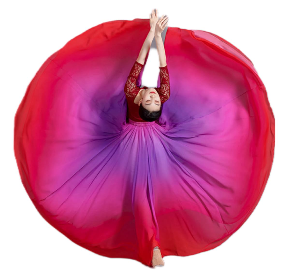 Women's Fairy Lyrical Dance Skirt 720° Gradient Color Swing Maxi Skirt Ballet Modren Dance Costume for Performance