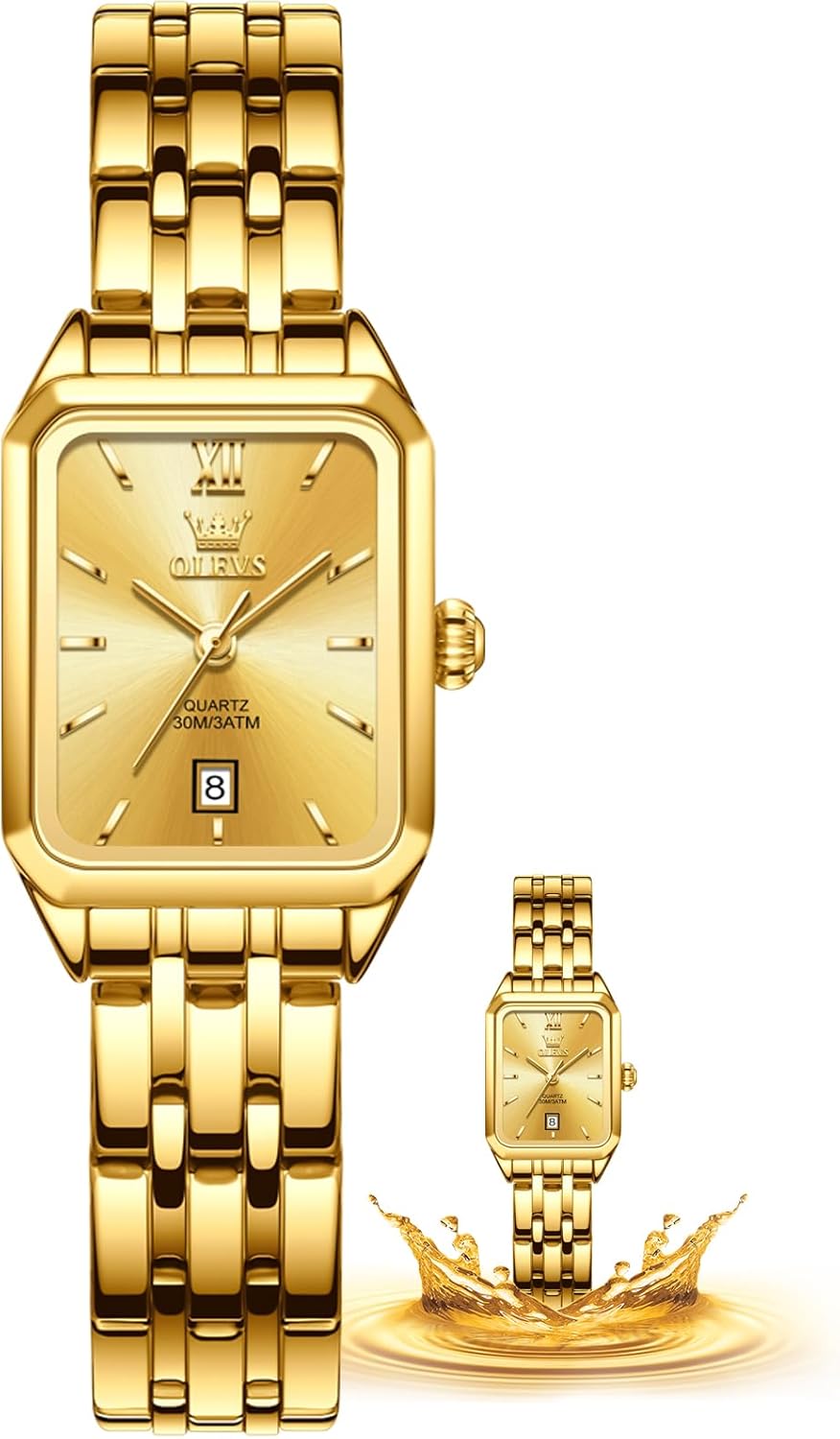 OLEVS Gold Watches for Women Square Luxury Business Rectangle Ladies Watches for Woman with Date Water Resistant Ladies Watch for Small Wrists Reloj para Mujer Diamond Blue/Green/Black/White/Gold