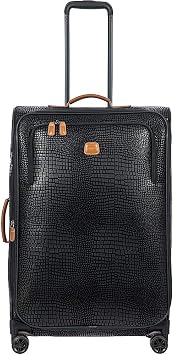 Brics My Safari Spinner Suitcase, Lightweight Expandable Leather Shell Luggage with Smooth 360 Wheels and TSA Lock - 30 Inch, Black