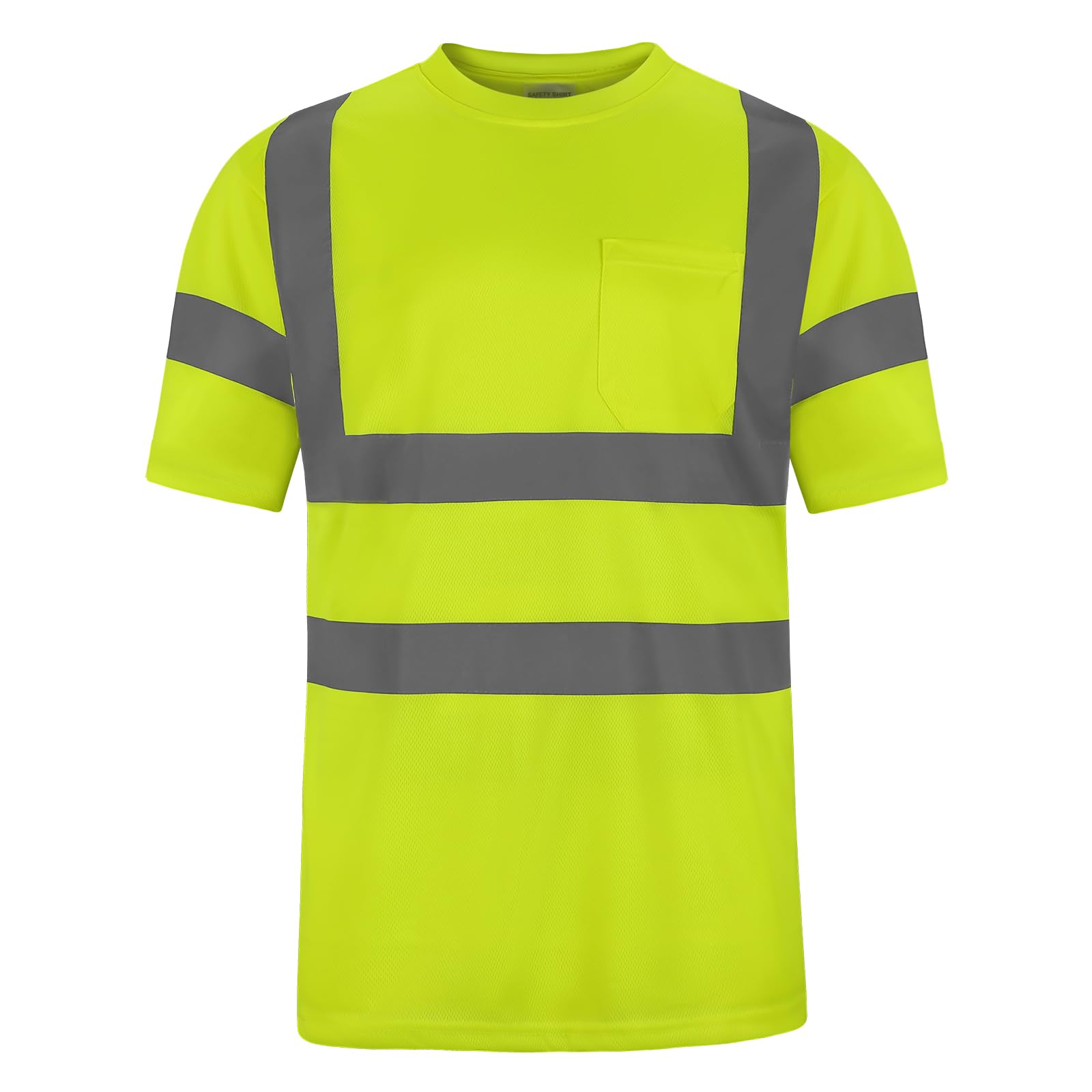 DPSAFETY High Visibility Class 3 T Shirts，Hi Vis Safety Shirts with Reflective Strips and Pocket, Short Sleeve Quick Dry Mesh Construction Work Shirt