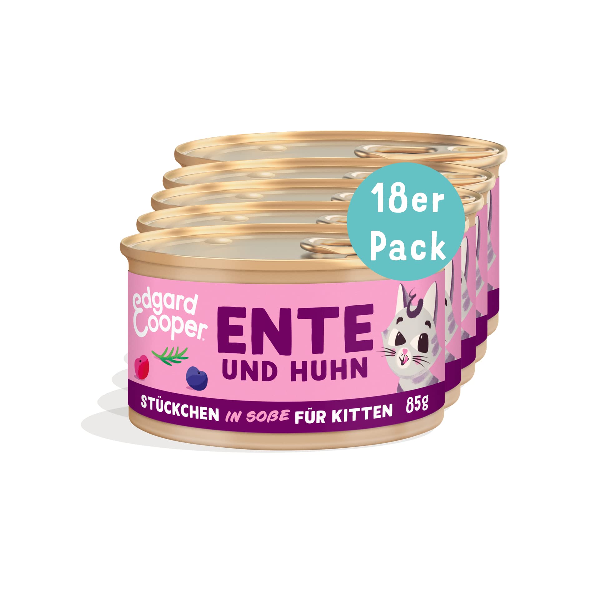 Edgard & Cooper Katzenfutter Kitten getreidefrei Trockenfutter hochwertiges Katzenfutter ohne Getreide Kitten Ente & Huhn 2kg + Edgard & Cooper Stückchen in Soße Katzenfutter Ente/Huhn 85gx18