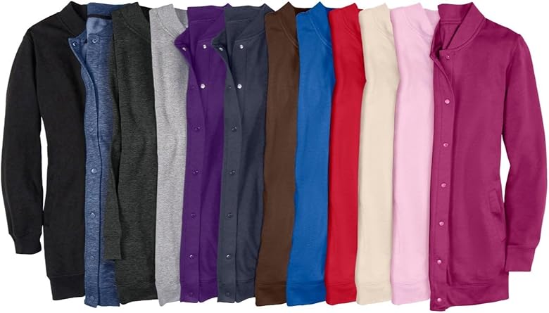 Woman Within Fleece Baseball Jacket Long Oversized Fleece Coat