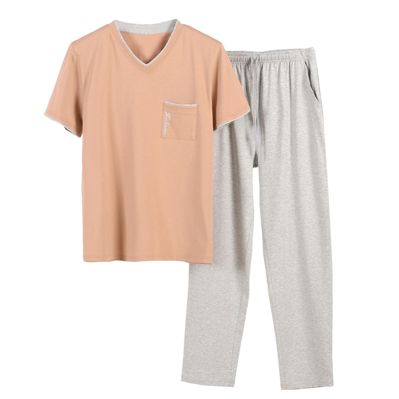 Pigiama Uomo Cotone Leggero, Completo Uomo Estivo, Pigiama da Corto Pigiama Cotone Pigiama Scollo a V Pigiama Uomo Maniche Corte Pigiami Due Pezzi da Uomo Pigiami Uomo Cotone Abbigliamento da Relax