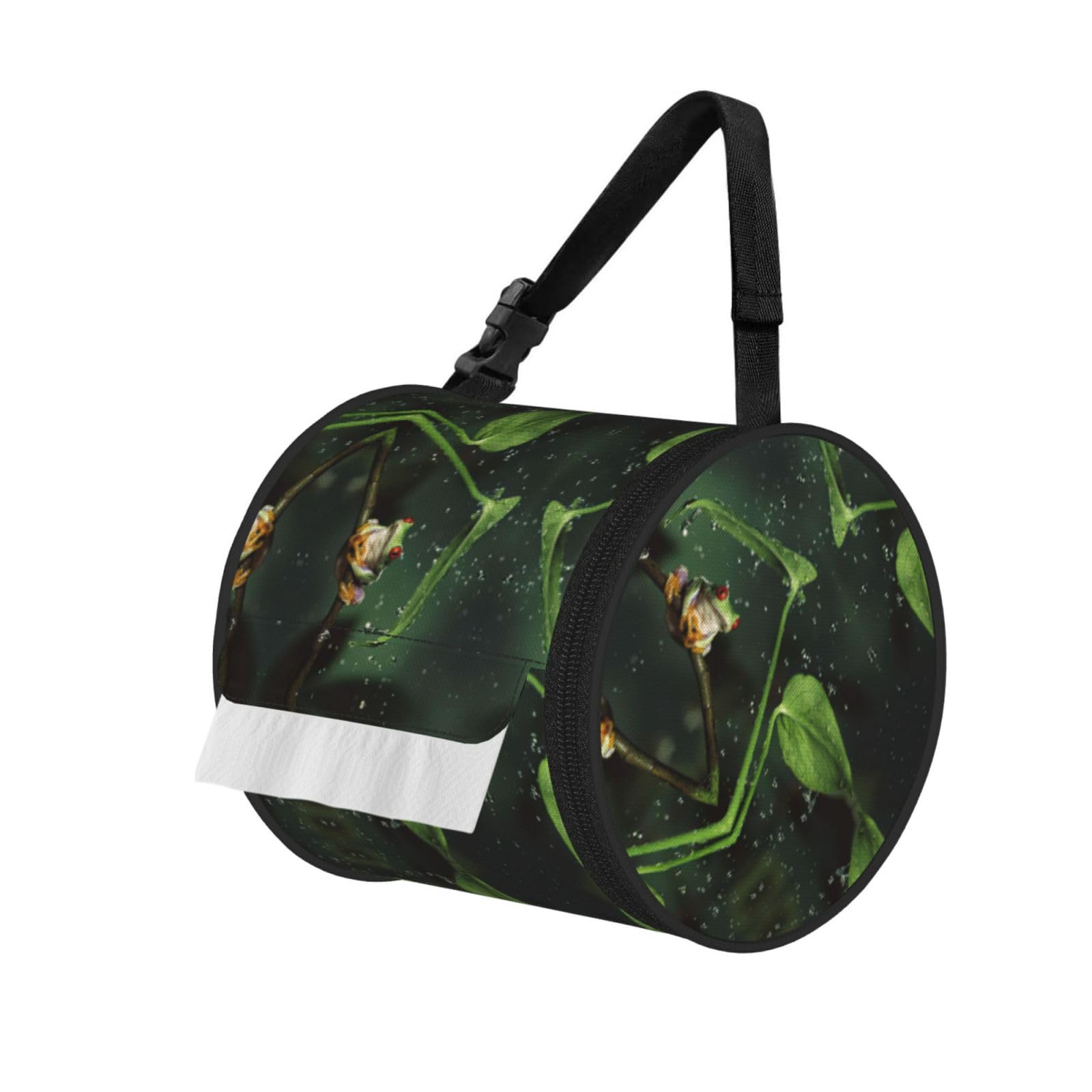Frog and Rain Printed Toilet Paper Holder Bag, Adjustable Strap Roll Paper Organizer for Car Kitchen Outdoor