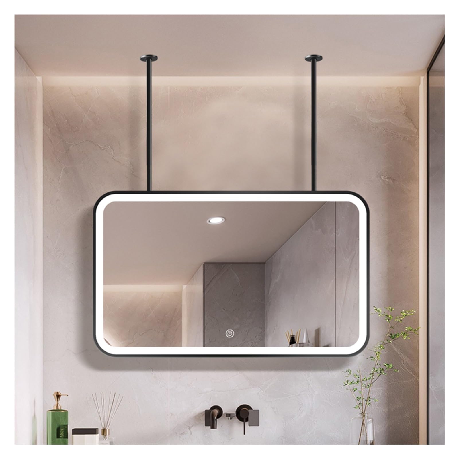 MESOVFCA LED Bathroom Mirror, Rectangular, Illuminated with 3 Colors and Dimmable Lighting, Suitable for Entryways, Cloakrooms, Home Decor(Black,100x50cm)